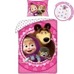 Masha En De Beer Dekbedovertrek Love - Eenpersoons - 140 X 200 Cm - Katoen -Winkel Voor Premium Beddengoed 1000025442 0102