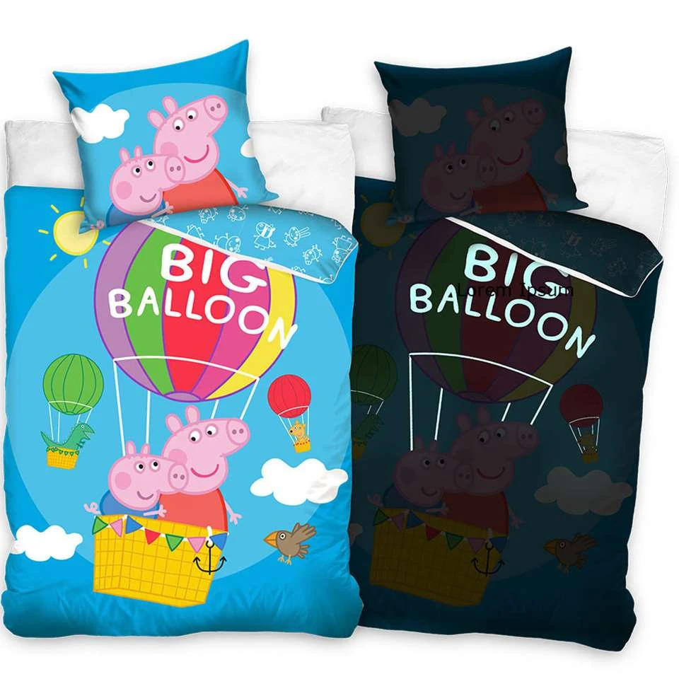 Peppa Pig Dekbedovertrek Big Balloon - Eenpersoons - 140 X 200 - Katoen 3 Peppa Pig Dekbedovertrek Big Balloon - Eenpersoons - 140 X 200 - Katoen