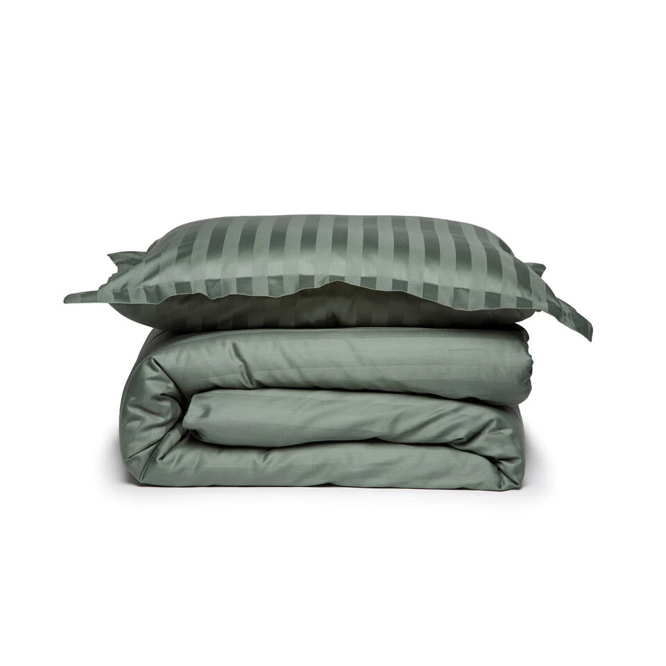 Damai Dekbedovertrek Katoen-satijn - 260x260/220cm - Groen Gestreept 4 Damai Dekbedovertrek Katoen-satijn - 260x260/220cm - Groen Gestreept - Afbeelding 2