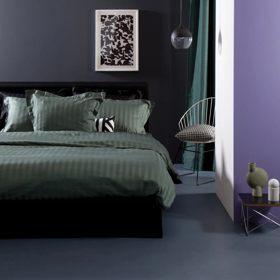 Damai Dekbedovertrek Katoen-satijn - 260x260/220cm - Groen Gestreept 6 Damai Dekbedovertrek Katoen-satijn - 260x260/220cm - Groen Gestreept - Afbeelding 4