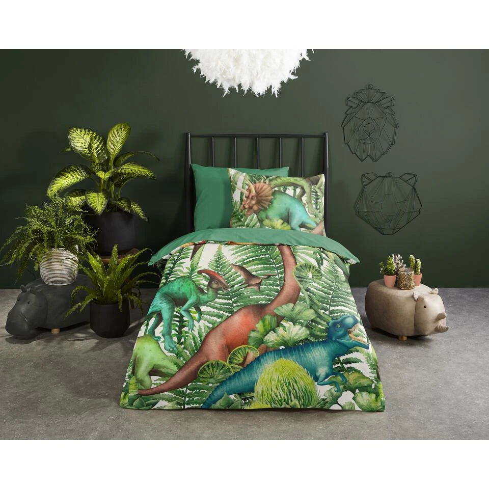 Good Morning Dekbedovertrek "Prehistory" - Groen - (140x220 Cm) 4 Good Morning Dekbedovertrek "Prehistory" - Groen - (140x220 Cm) - Afbeelding 2