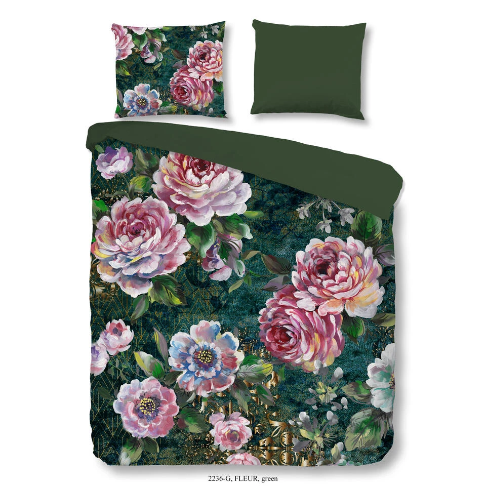 Good Morning Dekbedovertrek "Fleur" - Groen - (140x220 Cm) 3 Good Morning Dekbedovertrek "Fleur" - Groen - (140x220 Cm)