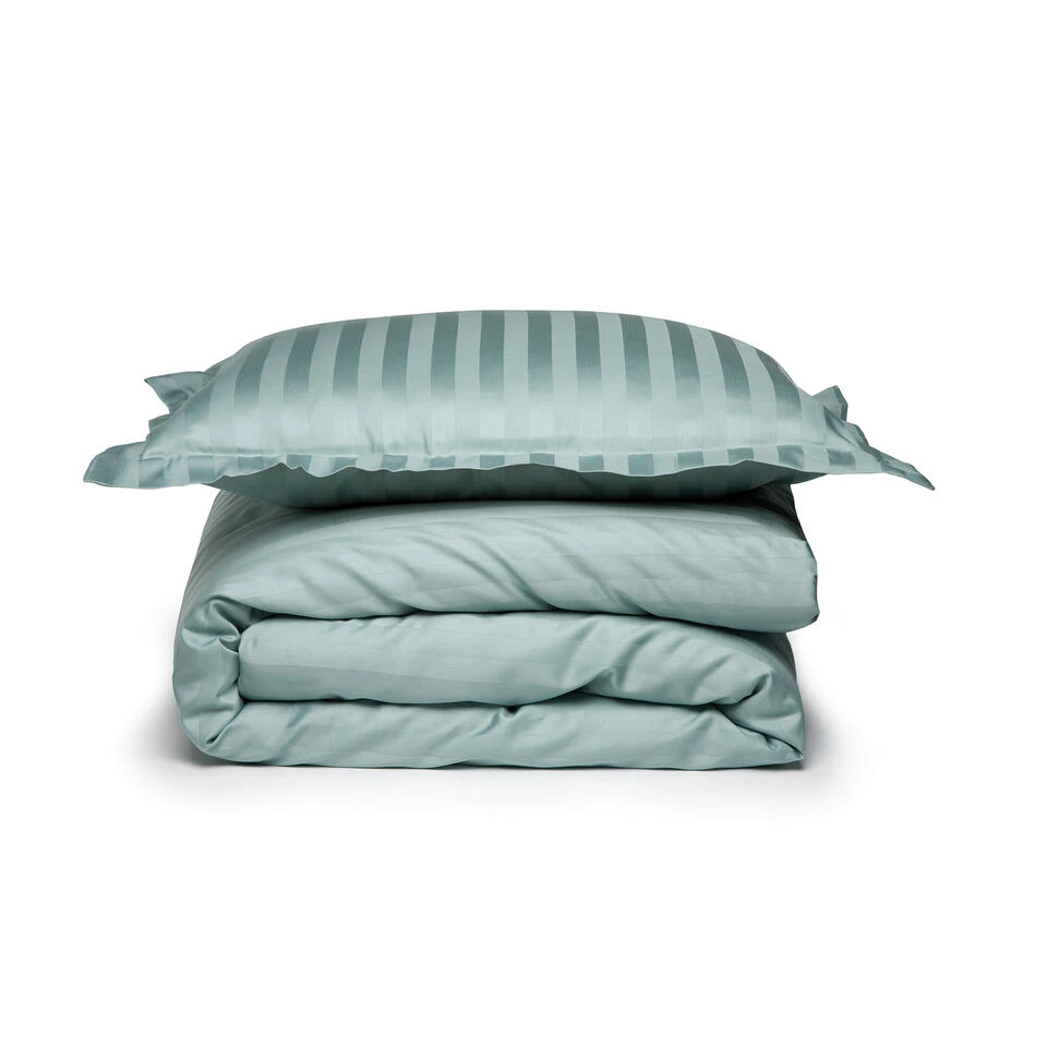 Damai Dekbedovertrek Katoen-satijn - 200x200/220cm - Mist Groen Gestreept 4 Damai Dekbedovertrek Katoen-satijn - 200x200/220cm - Mist Groen Gestreept - Afbeelding 2