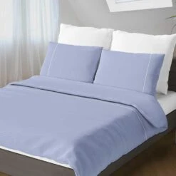 Flanellen Romanette Dekbedovertrek Duchesse Blauw/Wit-240 X 200/220 Cm -Winkel Voor Premium Beddengoed 1000057425 0101