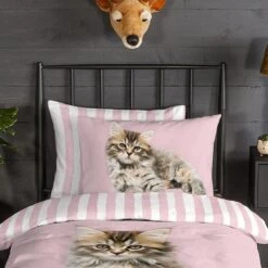 Good Morning Dekbedovertrek "Cat" - Roze - (140x220 Cm) -Winkel Voor Premium Beddengoed 1000063637 0102