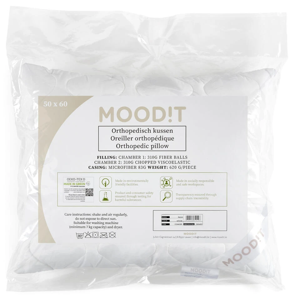Moodit Orthopedisch Hoofdkussen Base - 50 X 60 Cm - Microvezel 4 Moodit Orthopedisch Hoofdkussen Base - 50 X 60 Cm - Microvezel - Afbeelding 2
