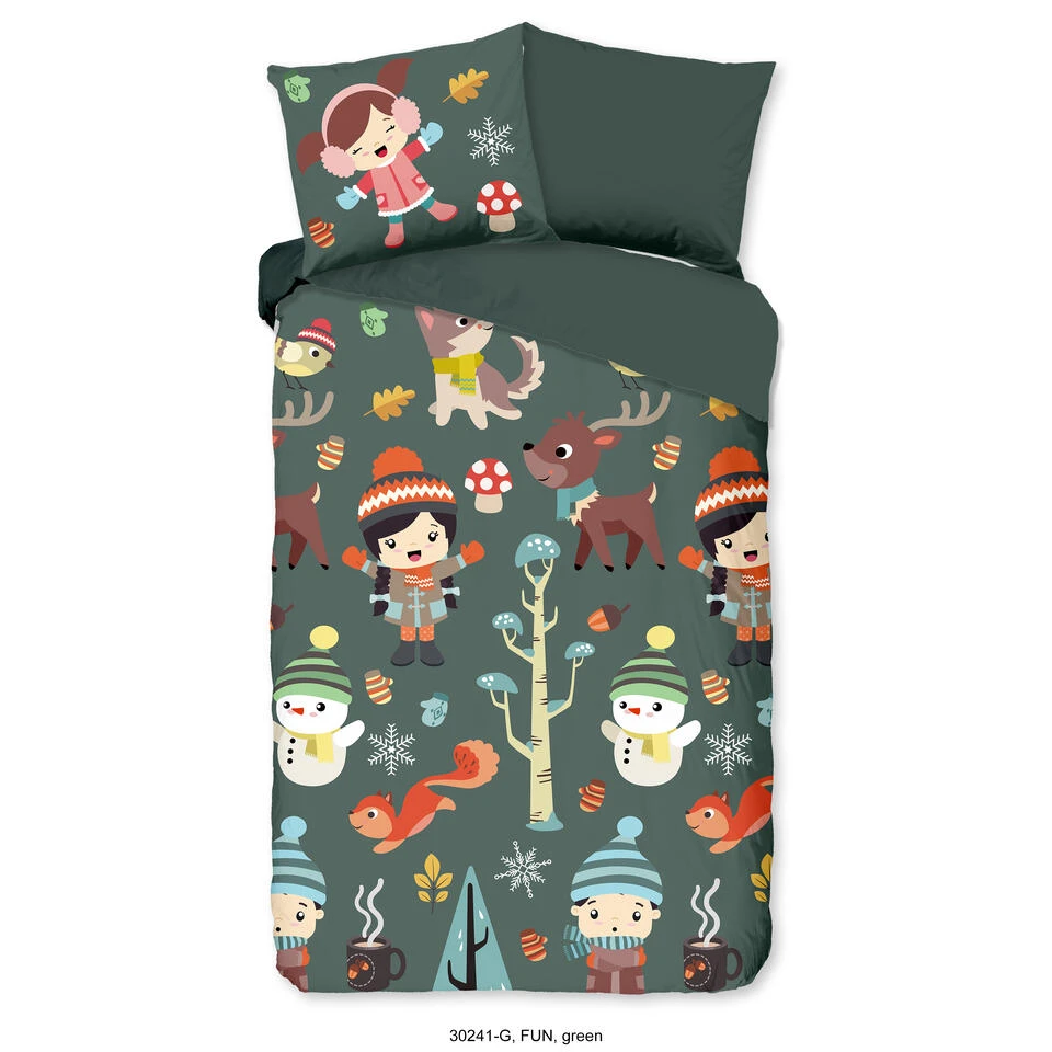 Good Morning Dekbedovertrek "Fun" - Groen - (140x220 Cm) 3 Good Morning Dekbedovertrek "Fun" - Groen - (140x220 Cm)