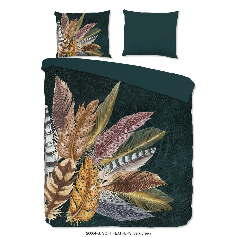 Good Morning Dekbedovertrek "Soft Feathers" - Groen - (200x220 Cm) 3 Good Morning Dekbedovertrek "Soft Feathers" - Groen - (200x220 Cm)