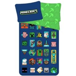 Minecraft Dekbedovertrek Badges - Eenpersoons - 140 X 200 + 70 X 90 Cm - Katoen