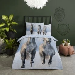 Good Morning Dekbedovertrek "Snowhorses" - Grijs - (140x220 Cm) -Winkel Voor Premium Beddengoed 1000094431 0101