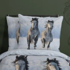 Good Morning Dekbedovertrek "Snowhorses" - Grijs - (140x220 Cm) -Winkel Voor Premium Beddengoed 1000094431 0102