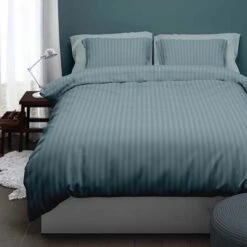 Satin D'Or Dekbedovertrek Streep Smoke Blue-Lits-jumeaux (240 X 200/220 Cm) -Winkel Voor Premium Beddengoed 1000095576 0102
