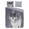 Good Morning Wolfie Flanel Dekbedovertrek Grijs-Lits-jumeaux (270 X 200/220 Cm)
