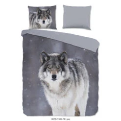 Good Morning Wolfie Flanel Dekbedovertrek Grijs-Lits-jumeaux (270 X 200/220 Cm)