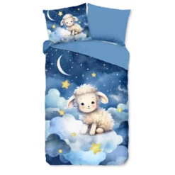Pure Schattig Lammetje Kinderdekbedovertrek Blauw