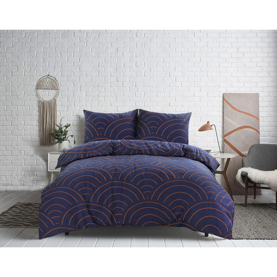 Comfort Dekbedovertrek Sendai Grafisch - Blauw/caramel - 140x200/220 Cm 5 Comfort Dekbedovertrek Sendai Grafisch - Blauw/caramel - 140x200/220 Cm - Afbeelding 3