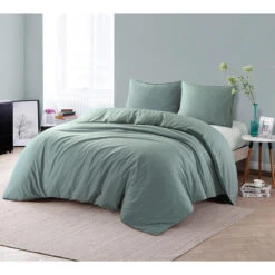 Comfort Dekbedovertrek Jorrit Effen - Groen - 240x200/220 Cm 7 Comfort Dekbedovertrek Jorrit Effen - Groen - 240x200/220 Cm -Winkel Voor Premium Beddengoed 31106084 9050