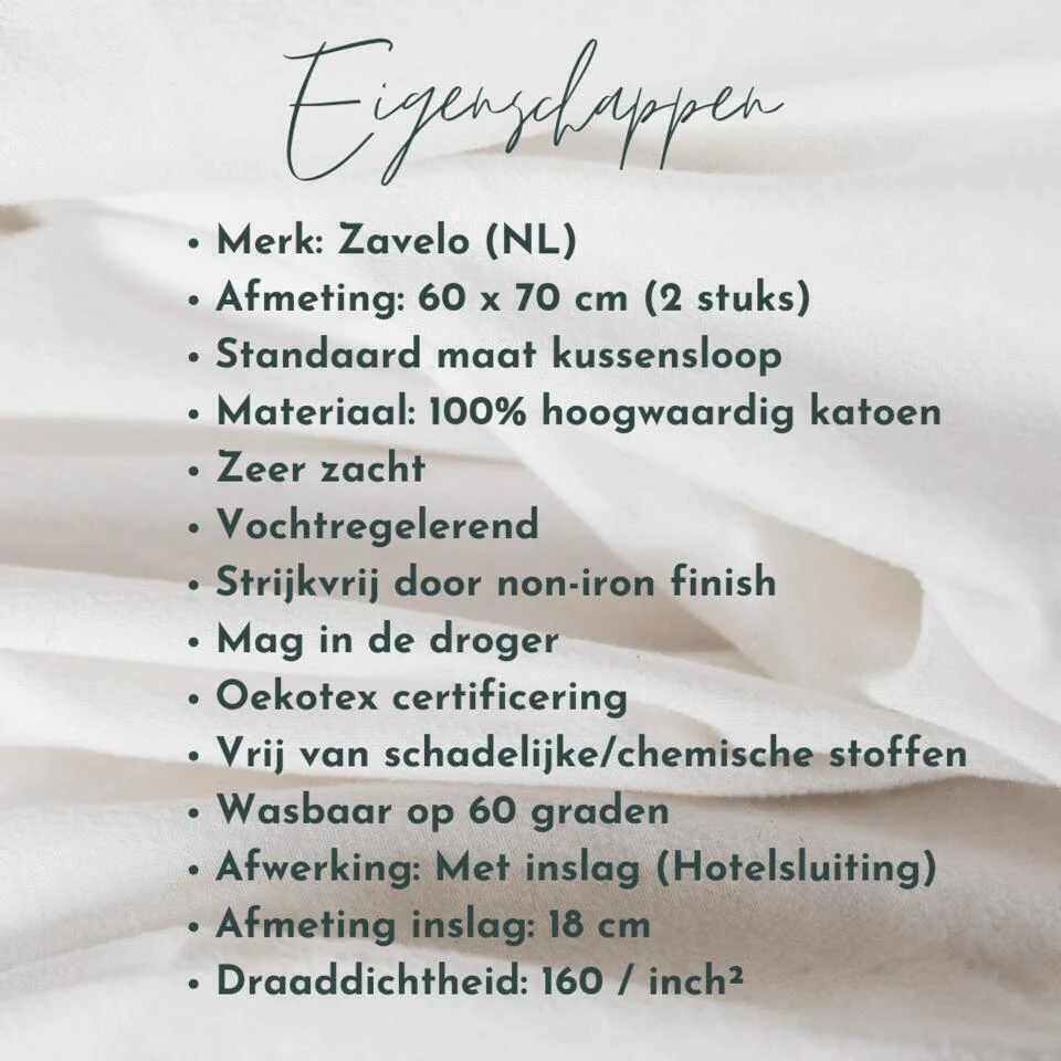 Zavelo Kussenslopen - Hotelkwaliteit - Set Van 2 Stuks - Ivoor - 60x70cm - 10... 7 Zavelo Kussenslopen - Hotelkwaliteit - Set Van 2 Stuks - Ivoor - 60x70cm - 10... - Afbeelding 5