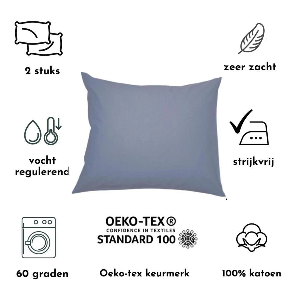 Zavelo Kussenslopen - Hotelkwaliteit - Set Van 2 Stuks - Blauw - 60x70cm - 10... 5 Zavelo Kussenslopen - Hotelkwaliteit - Set Van 2 Stuks - Blauw - 60x70cm - 10... - Afbeelding 3