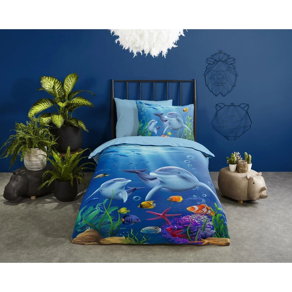 Pure Dolfijn Kinderdekbedovertrek Blauw 4 Pure Dolfijn Kinderdekbedovertrek Blauw - Afbeelding 2
